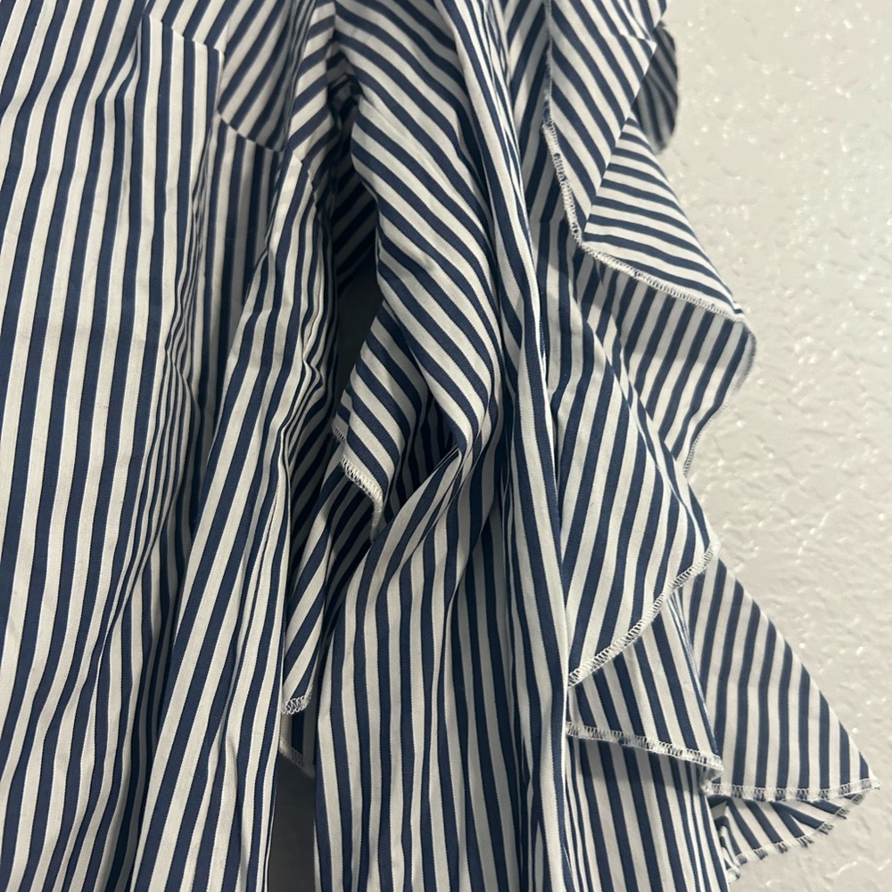 7 FOR ALL MANKIND Ruffle Long Sleeve Pinstriped Blouse Top NWT Size Small - Picture 4 of 9
